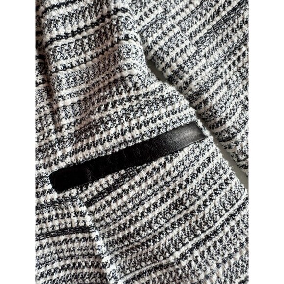 REBECCA TAYLOR Grey Striped Cotton Tweed Leather Trim Peplum Blazer, Size 6 - Picture 10 of 16